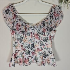 Tularosa Waverly Floral Cropped Top Button Ruffle Off Shoulder
